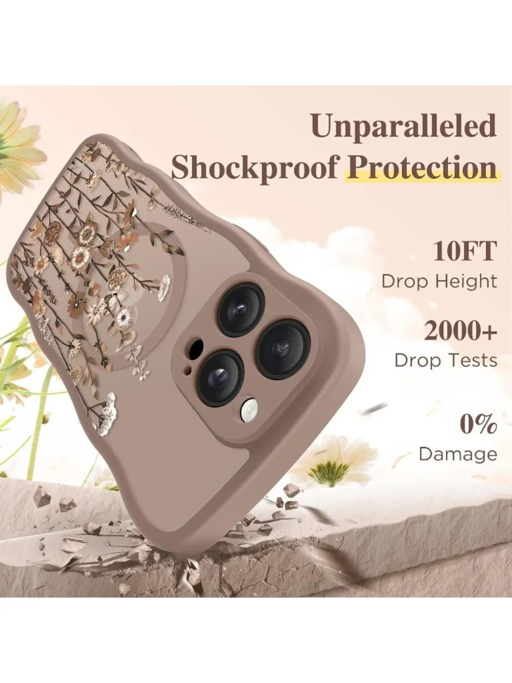 iPhone 14 Pro Floratopia/Brown Compatible with MagSafe Floral Translucent Case
